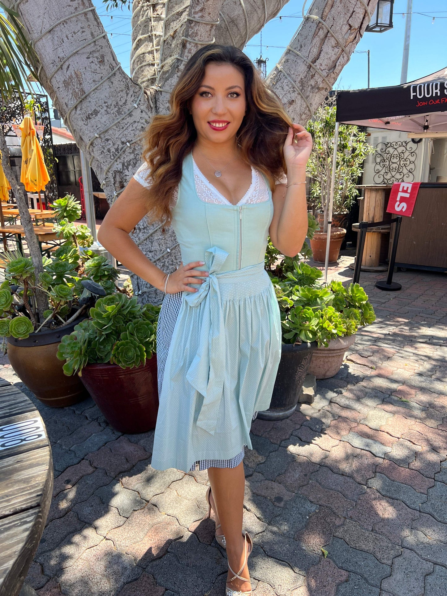 Midi Dirndl 2pcs. 60cm "Lyvia" sage (sizes 36-44 in USA stock)