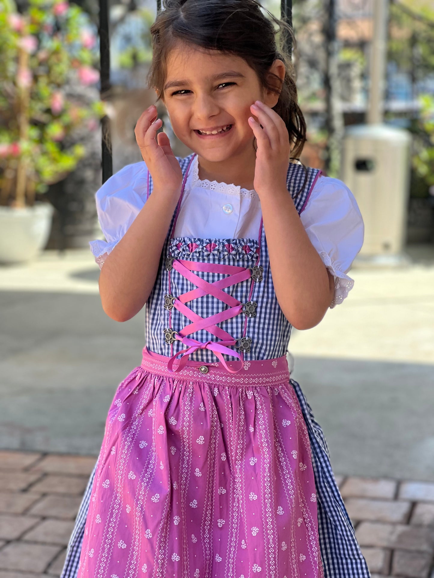 Isar Girls Dirndl "Liana" blue with purple apron 3pcs.