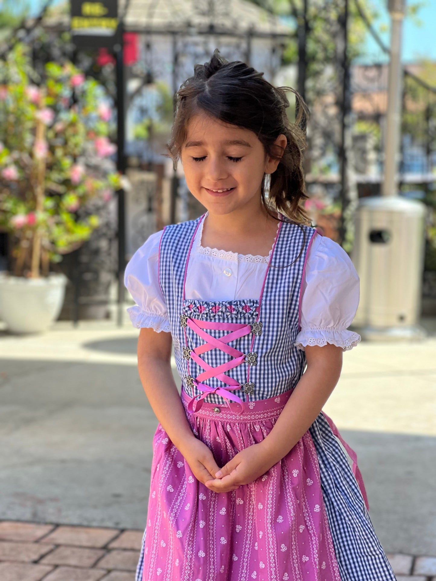 Isar Girls Dirndl "Liana" blue with purple apron 3pcs.
