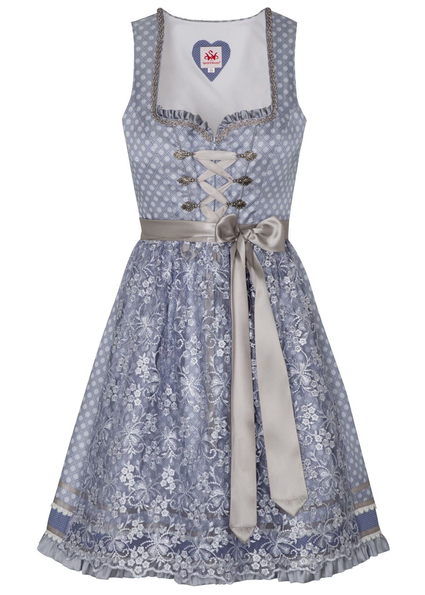Spieth & Wensky Midi Dirndl "Amazona" 60cm, blue/grey (sizes 34)
