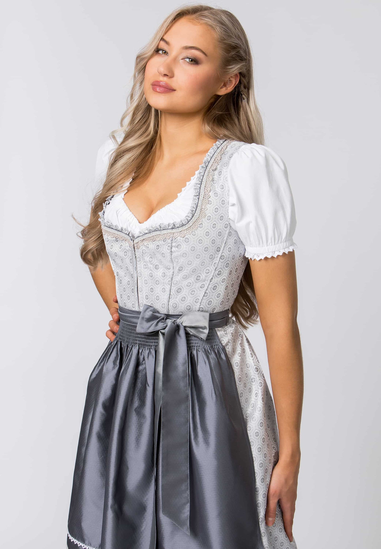 Stockerpoint Midi Dirndl 2pcs. 60cm "Sonja" light grey (42) closeout