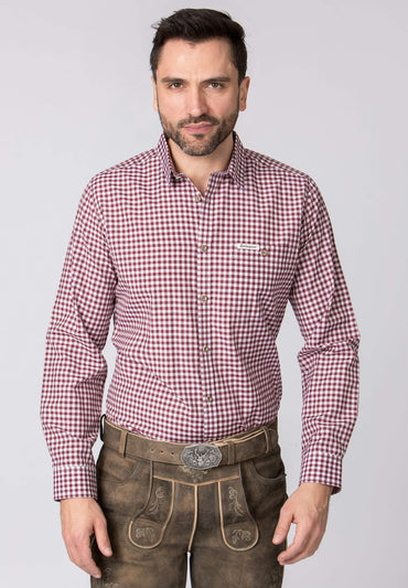 Stockerpoint Traditional Campos3 Bordeaux long sleeve men's shirt with retro design and horn buttons.