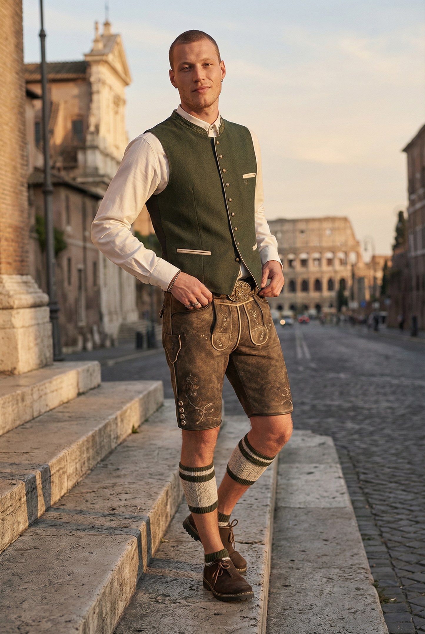 Kruger Men's Lederhosen "Wanja" brown with Belt (52,54,58)