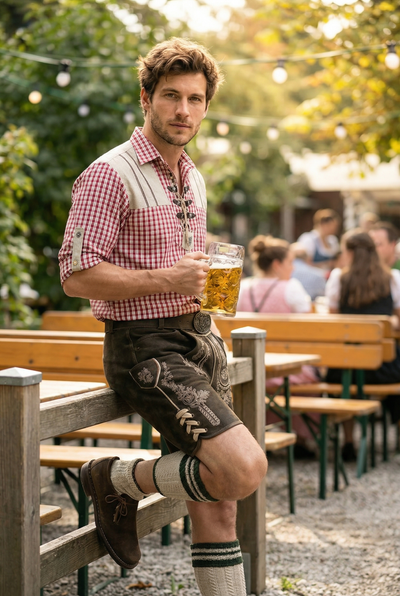 OS Trachten Men's Long Sleeve Regular Fit Shirt "Bergheim" red