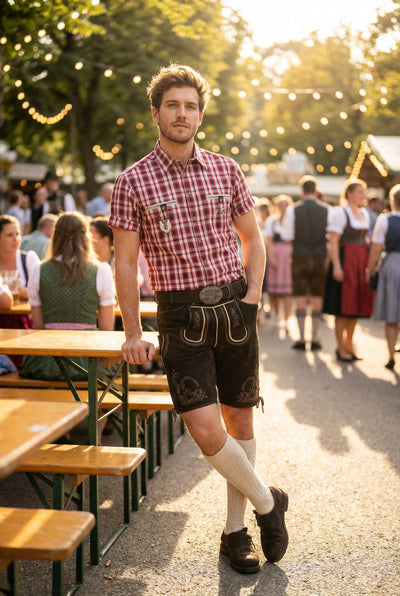 OS Trachten Men's 1/2 Sleeve Regular Fit Shirt "Bruce" red
