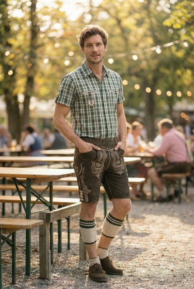 OS Trachten Men's 1/2 Sleeve Regular Fit Shirt "Bruce" green