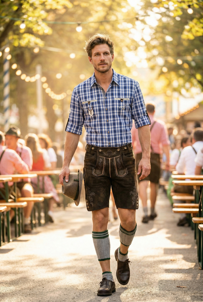 OS Trachten Men's Long Sleeve Regular Fit Shirt "Bruce" blue