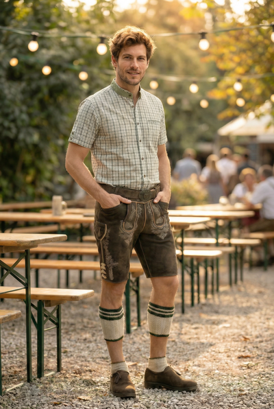 Gipfelstürmer Men's 1/2 Sleeve Slim Fit Shirt "Wiesn" green