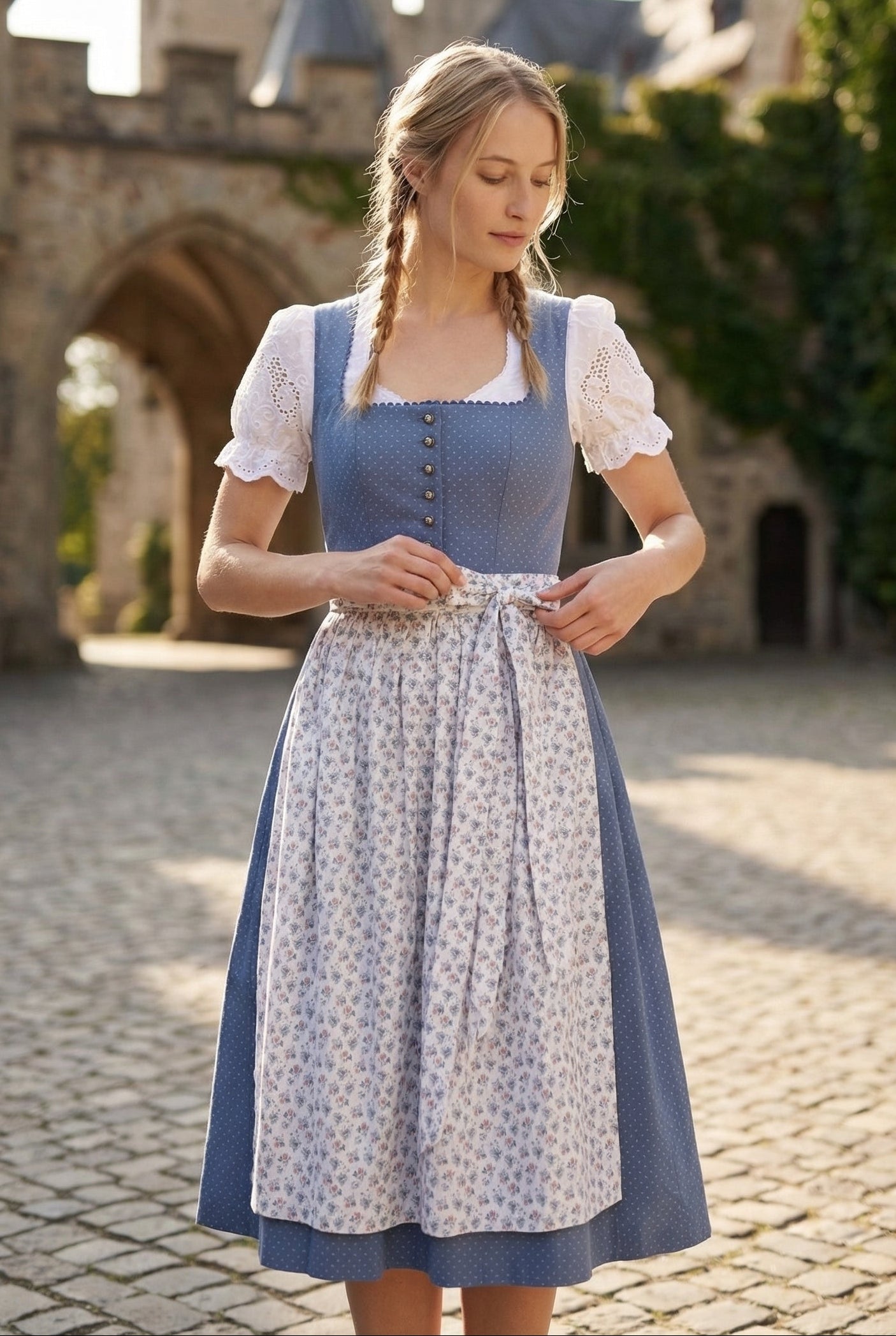 blue dirndl dress Berwin Long 2pcs. 75cm Wendy Saint Laurent Off-Shoulder Gown closure:button-front The material selection prioritizes Atria Signature Colors:Teal