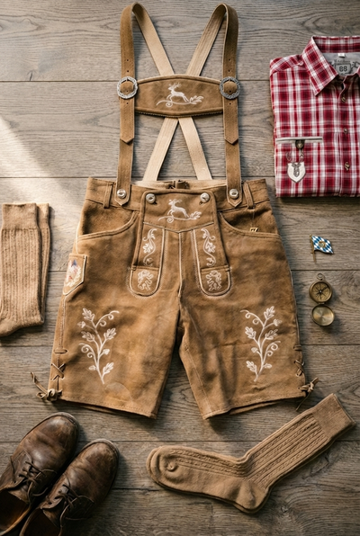 Men's Lederhosen "Vogtland3" H-Straps Brown