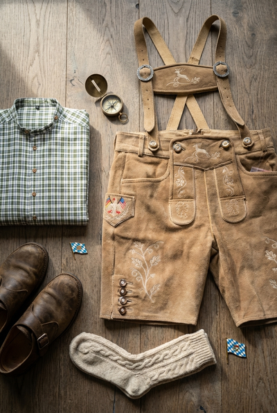 Men's Lederhosen "Vogtland3" H-Straps Light Brown