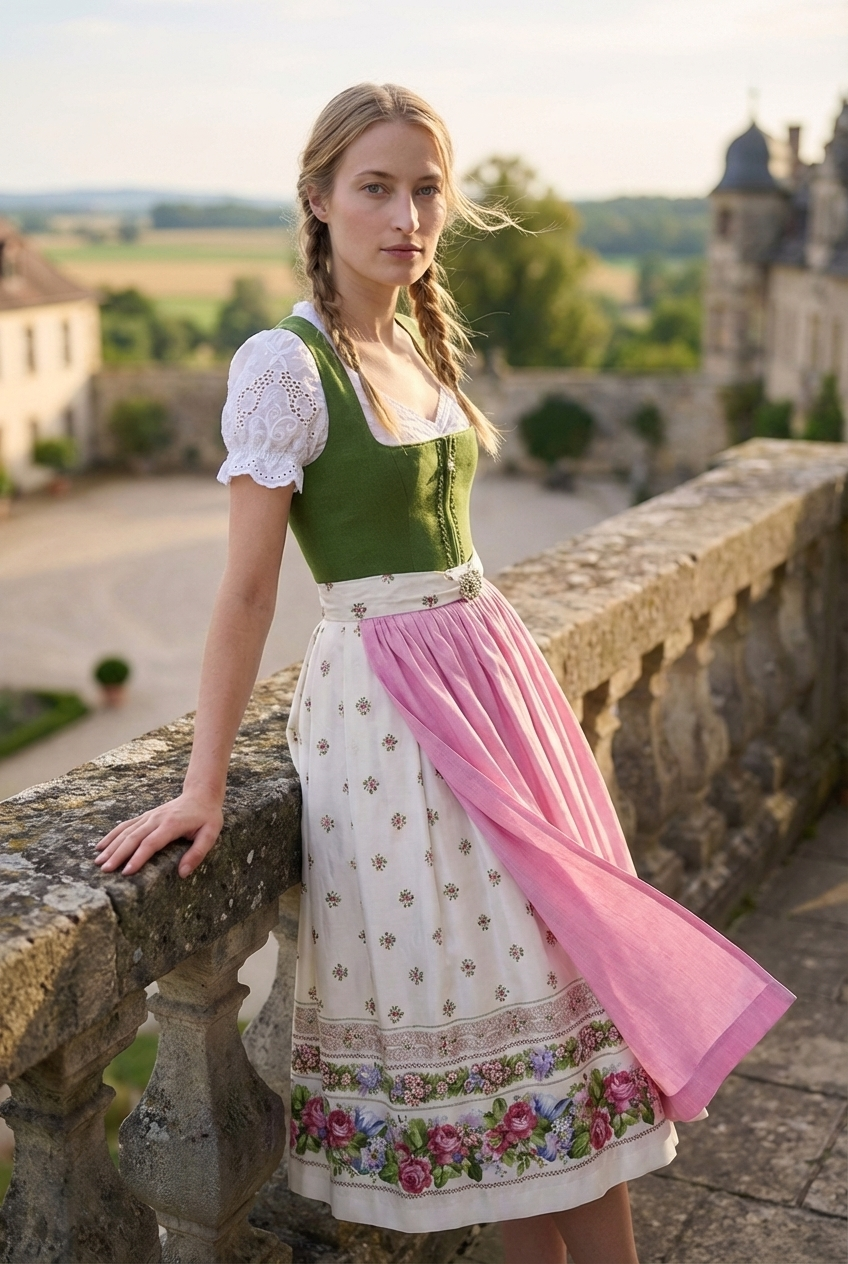 maxi dirndl dress Berwin 2pcs. 80cm Maria green/white Package:Only (hairpin + bud) Sheath dress The matching apron made Modern Dance Dress Sleeve