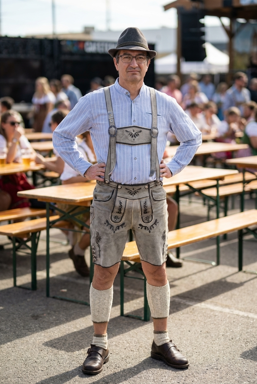 Men's Lederhosen "TradKraft" H-Straps gray (sizes 46,48,58)