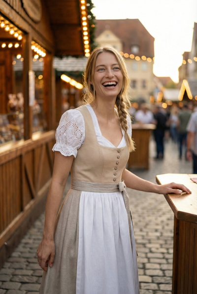 Berwin Long Dirndl 2pcs. 75cm "Cindy" ecru