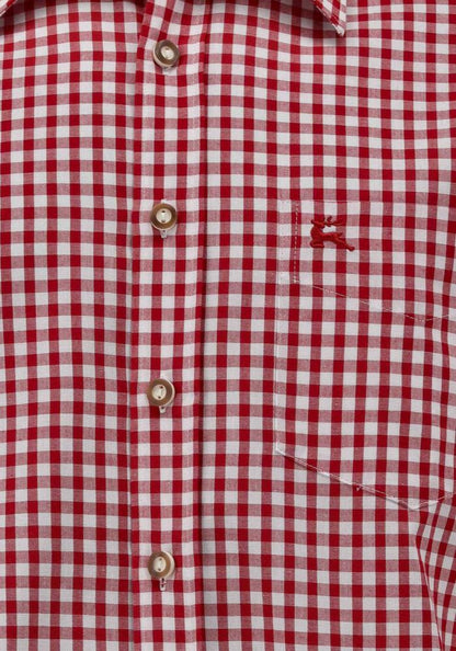 OS Trachten Men's Long Sleeve Regular Fit Shirt "Rusty" red
