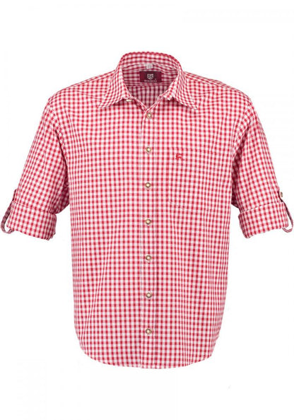 OS Trachten Men's Long Sleeve Regular Fit Shirt "Rusty" red