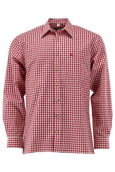 OS Trachten Men's Long Sleeve Regular Fit Shirt "Rusty" red