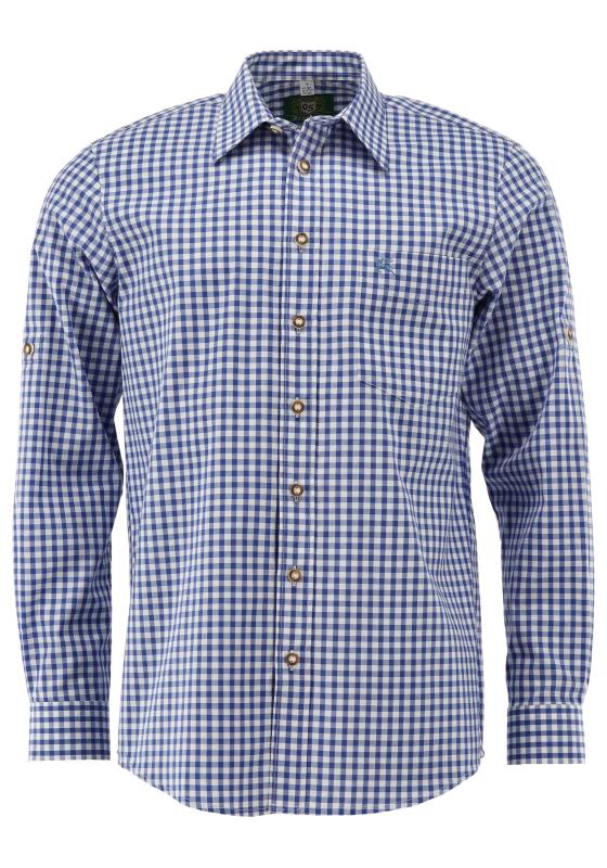 OS Trachten Men's Long Sleeve Regular Fit Shirt "Rusty" blue