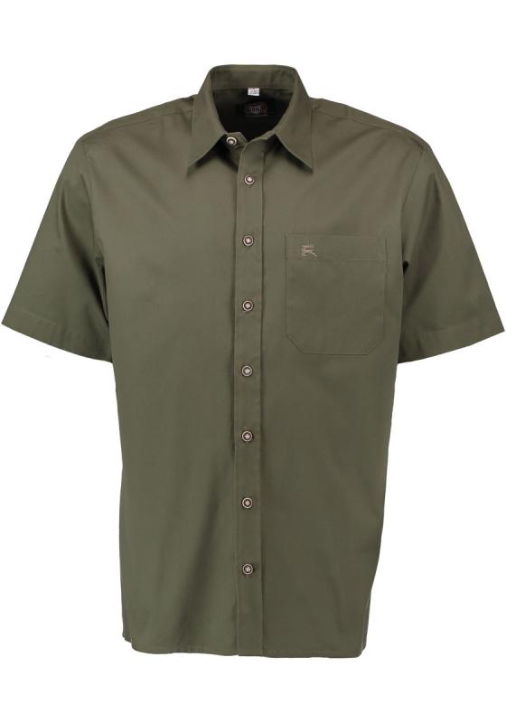 OS Trachten Men's Short-Sleeve Jagd Shirt — Solid Olive
