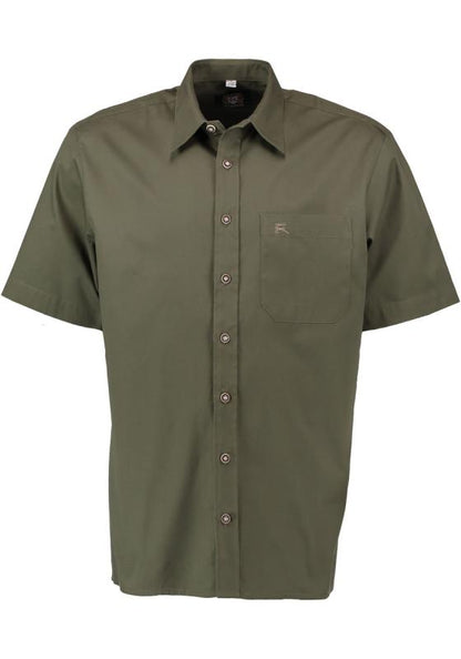 OS Trachten Men's Short-Sleeve Jagd Shirt — Solid Olive