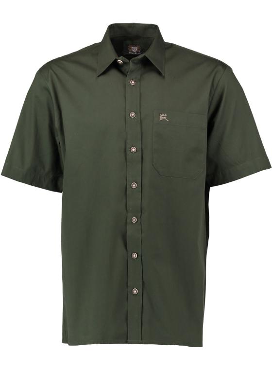 OS Trachten Men's Short-Sleeve Jagd Shirt — Solid Forest Green