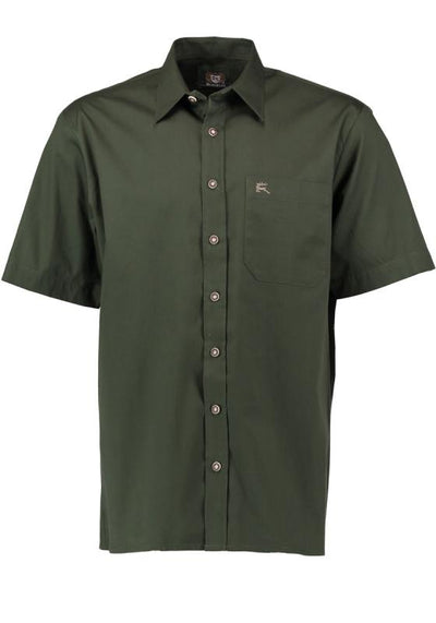 OS Trachten Men's Short-Sleeve Jagd Shirt — Solid Forest Green