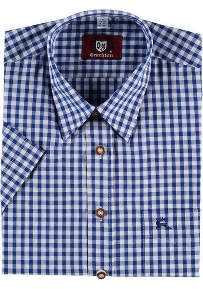 OS Trachten Men's Short-Sleeve Trachten Shirt — Blue & White Check