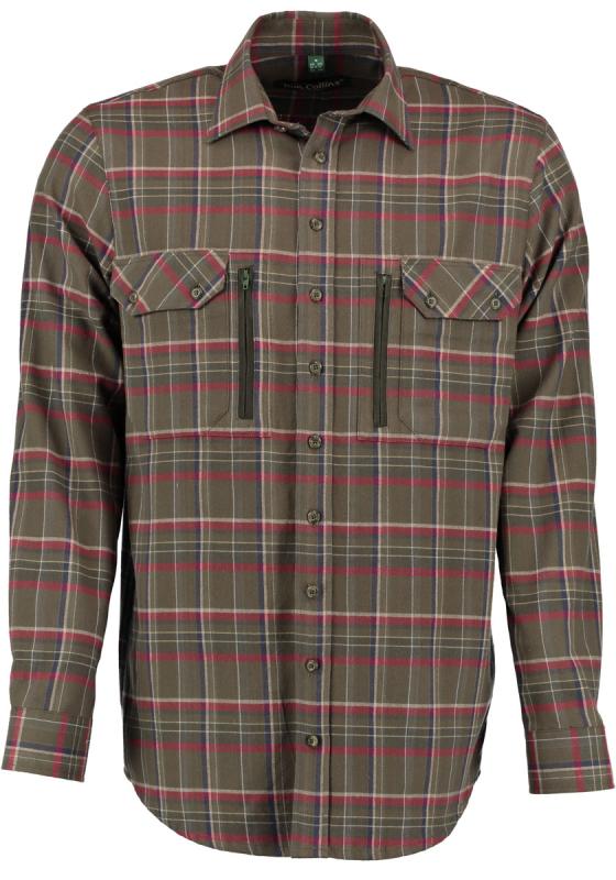 Tom Collins Men's Long-Sleeve Flannel Jagd Shirt — Loden & Red Check