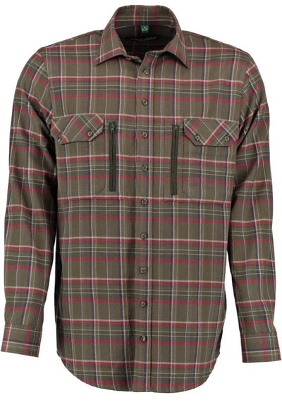Tom Collins Men's Long-Sleeve Flannel Jagd Shirt — Loden & Red Check