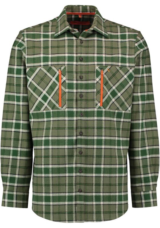 Tom Collins Men's Long-Sleeve Flannel Jagd Shirt — Forest Green Check with Orange Zip