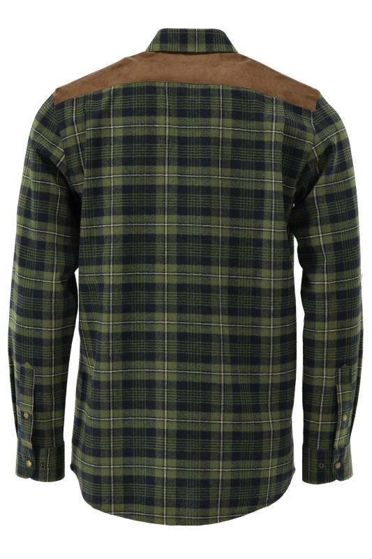 Tom Collins Men's Long-Sleeve Flannel Jagd Shirt — Loden Check with Suede Shoulder