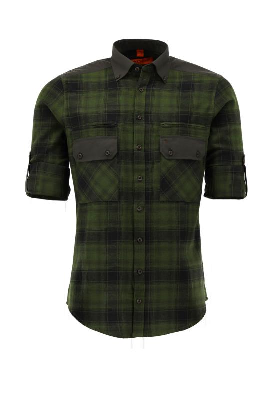 Tom Collins Men's Roll-Sleeve Flannel Jagd Shirt — Forest & Black Check