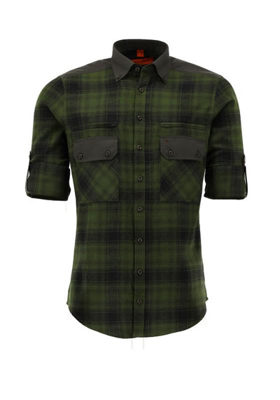 Tom Collins Men's Roll-Sleeve Flannel Jagd Shirt — Forest & Black Check