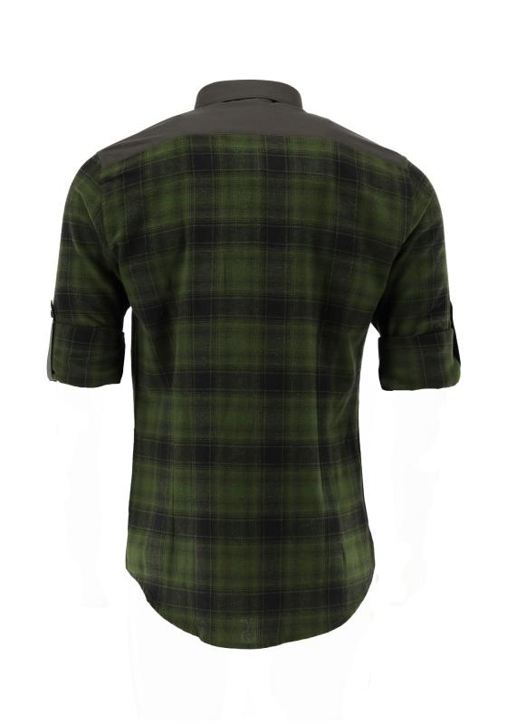 Tom Collins Men's Roll-Sleeve Flannel Jagd Shirt — Forest & Black Check