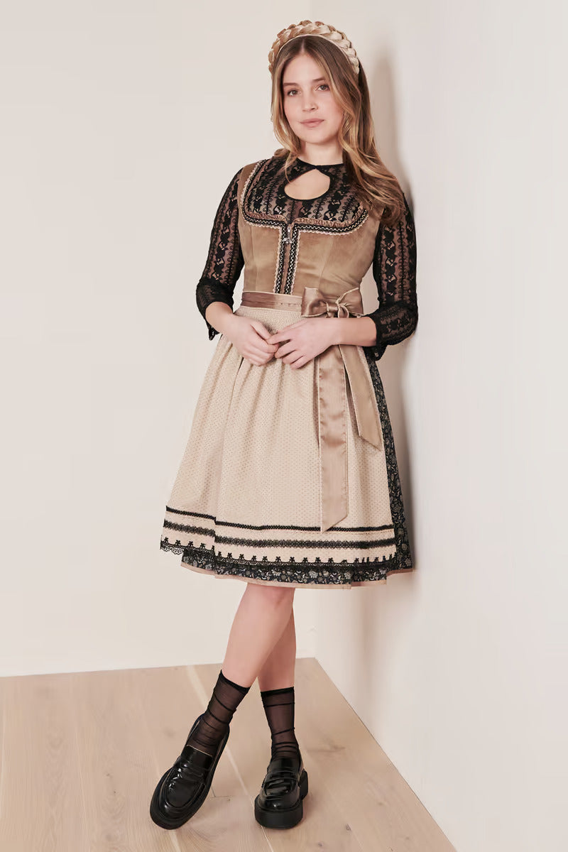 Kruger Midi Dirndl 2pcs. 50cm "Selene" brown
