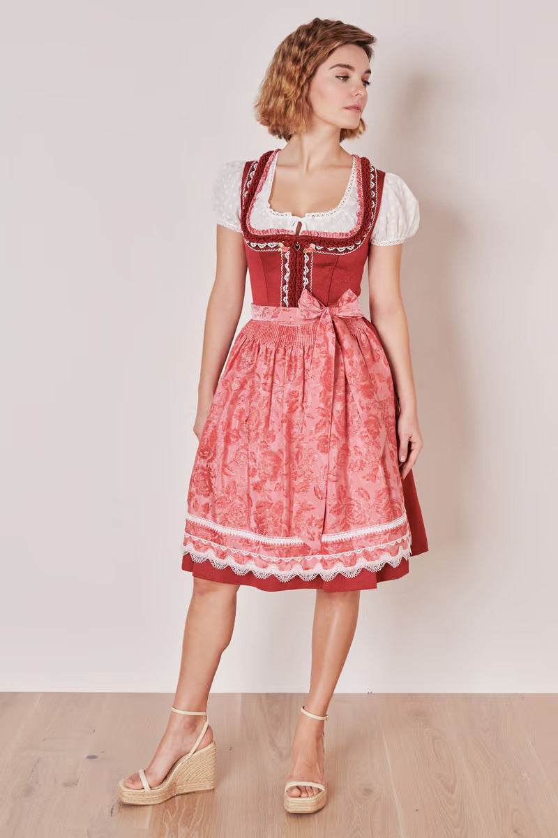 Kruger Midi Dirndl 2pcs. 60cm "Ulrika" red