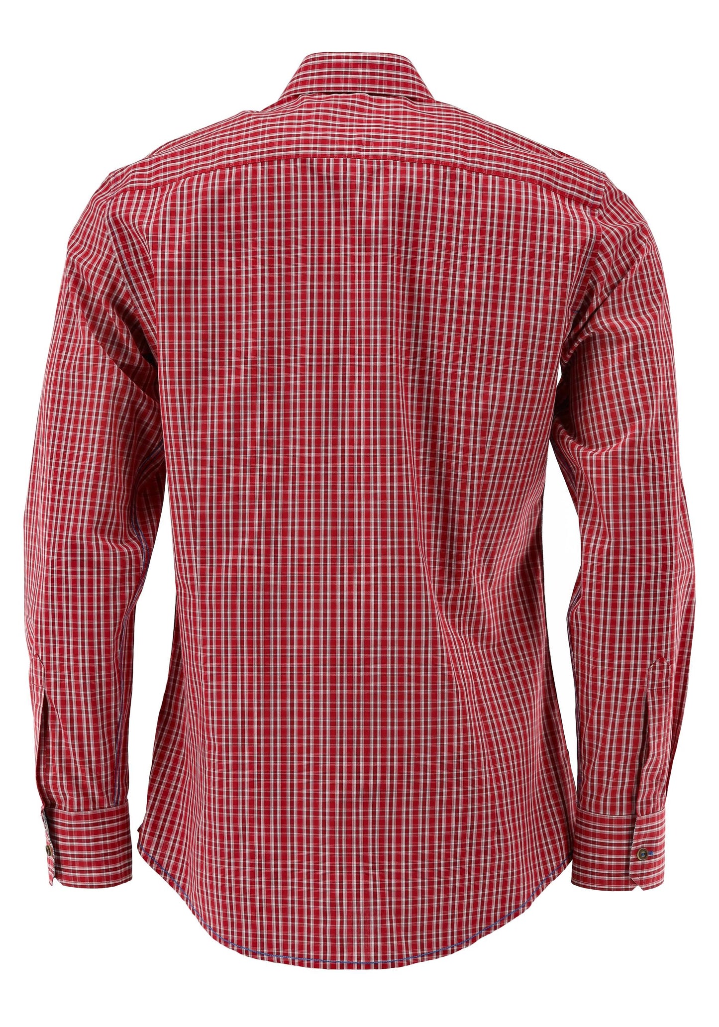 OS Trachten Men's Long Sleeve Slim Fit Shirt "Wald" red