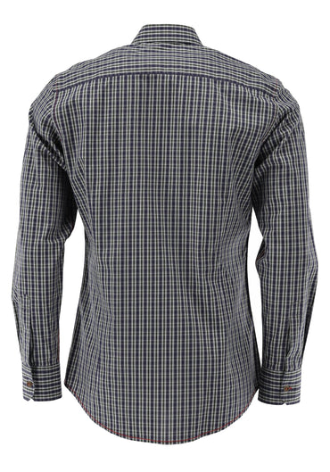 OS Trachten Men's Long Sleeve Slim Fit Shirt "Wald" blue