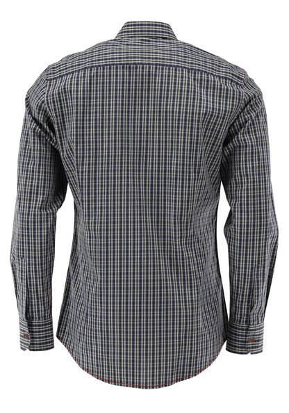 OS Trachten Men's Long Sleeve Slim Fit Shirt "Wald" blue