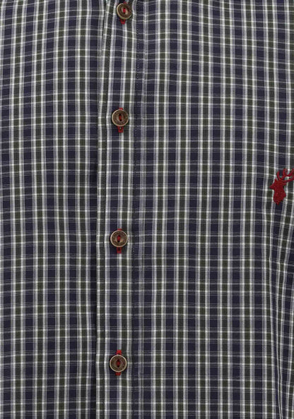 OS Trachten Men's Long Sleeve Slim Fit Shirt "Wald" blue