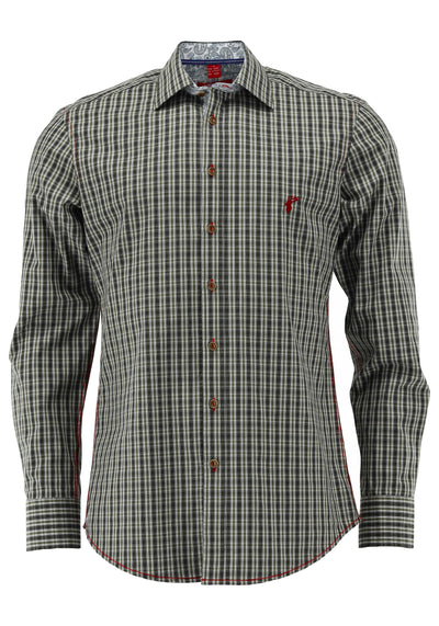 OS Trachten Men's Long Sleeve Slim Fit Shirt "Wald" olive