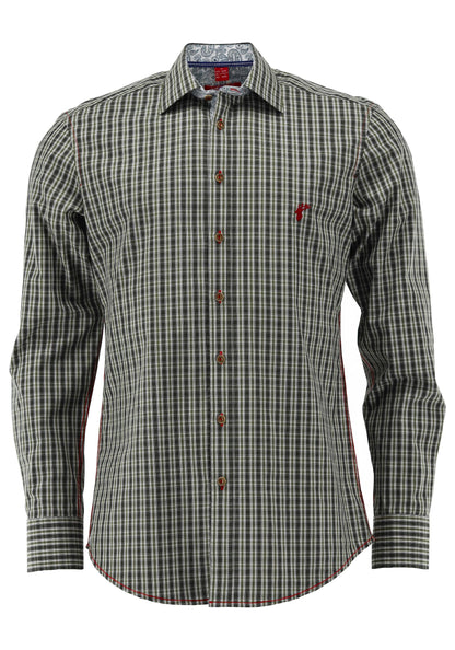 OS Trachten Men's Long Sleeve Slim Fit Shirt "Wald" olive