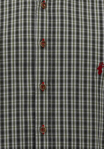 OS Trachten Men's Long Sleeve Slim Fit Shirt "Wald" olive