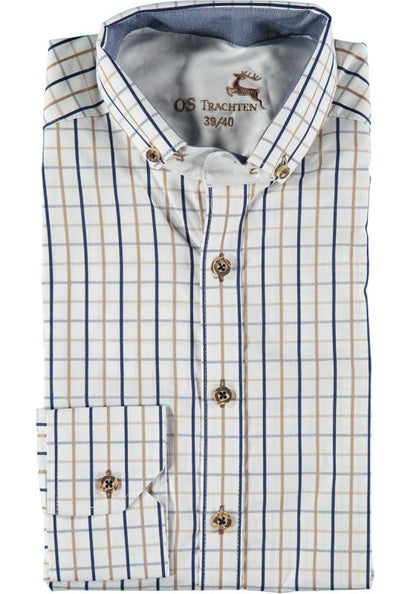 OS Trachten Men's Long Sleeve Slim Fit Shirt "Nexxus" white checks