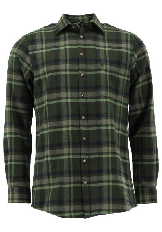 OS Trachten Men's Long-Sleeve Flannel Jagd Shirt — Forest Check