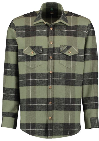 OS Trachten Men's Long-Sleeve Flannel Shirt — Sage & Black Bold Check