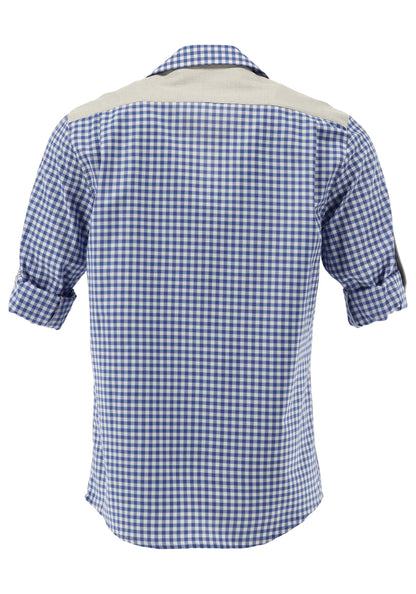 OS Trachten Men's Long Sleeve Regular Fit Shirt "Savoy" blue