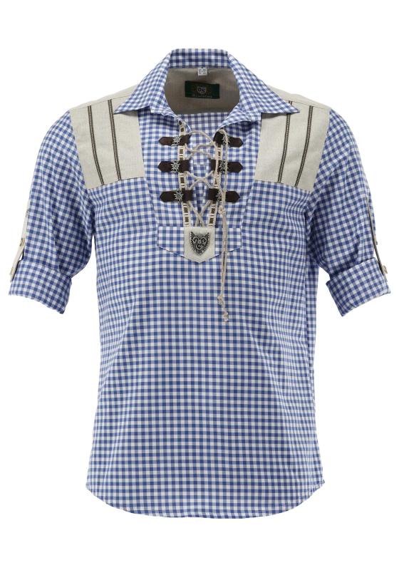 OS Trachten Men's Long Sleeve Regular Fit Shirt "Savoy" blue