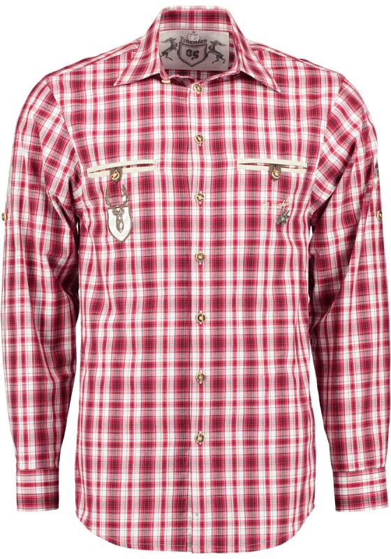 OS Trachten Men's Long Sleeve Regular Fit Shirt "Bruce" red