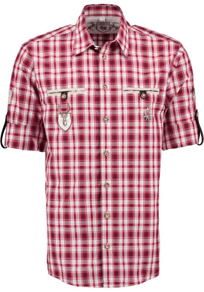 OS Trachten Men's Long Sleeve Regular Fit Shirt "Bruce" red